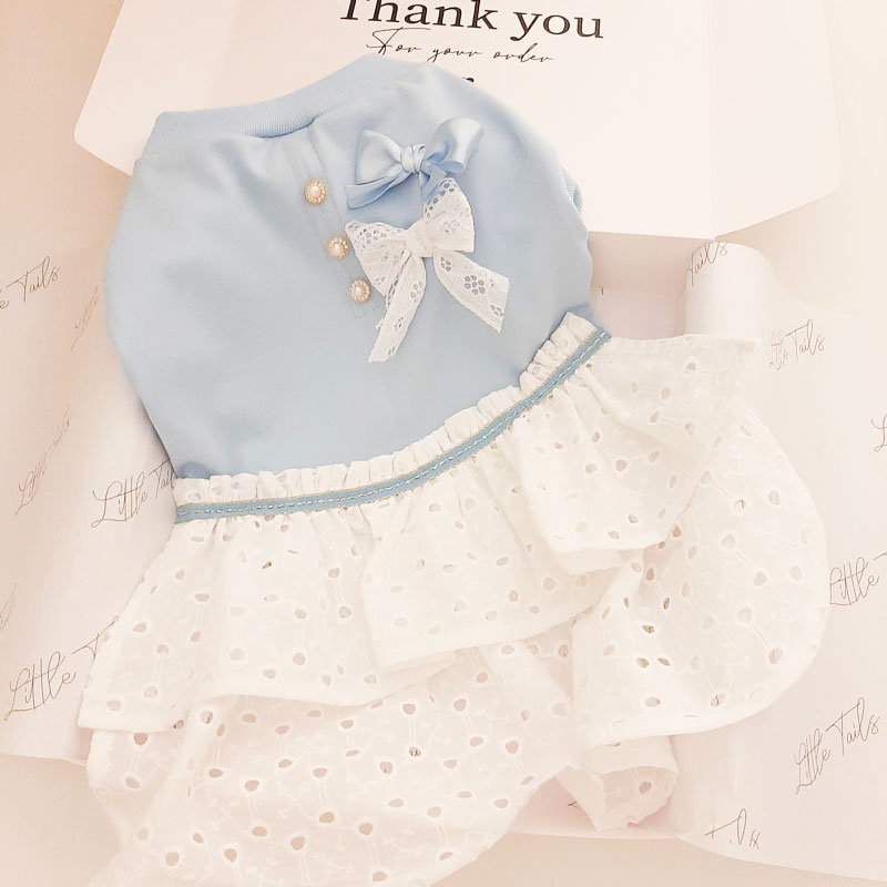 vestidobroderieceleste Little Tails Vestido Celeste Broderie - Imagen 1