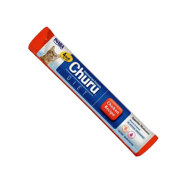 Tube of Inaba Churu Veterinary Formula Diet Chicken Recipe cat treat.