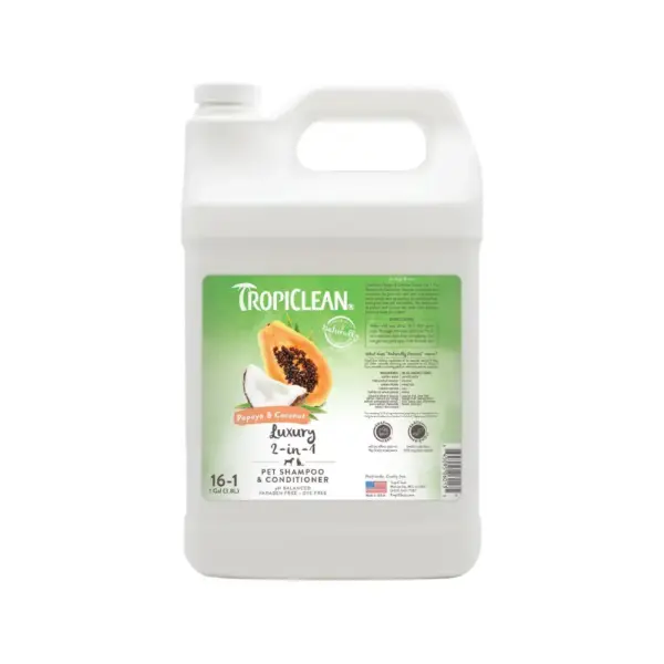 TROPICLEAN SHAMPOO & CONDITIONER PAPAYA & COCONUT PARA PERROS Y GATOS 3.8 L