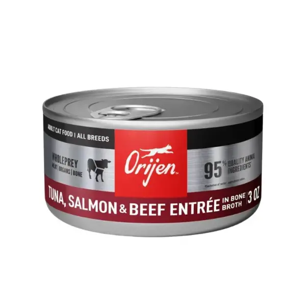 Orijen Adult Cat De Atún, Salmón y Carne en Caldo de Huesos Lata 85g